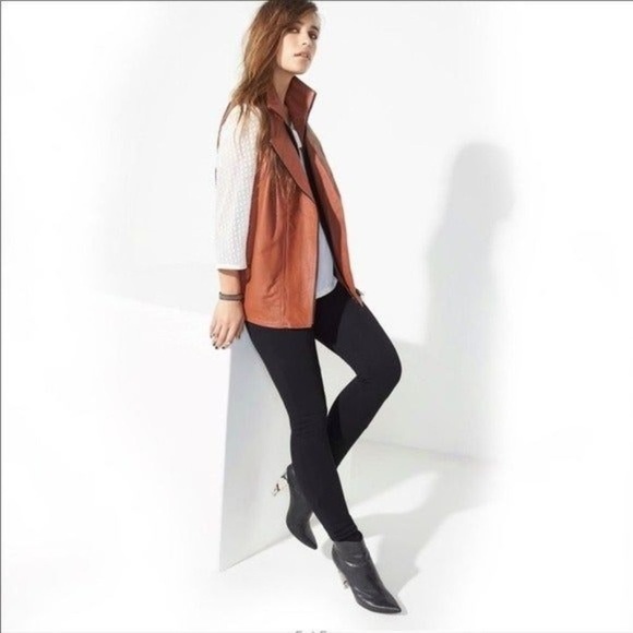 Mural Brown Leather & Wool Zip Up Vest Moto Jacket Small - Picture 4 of 12